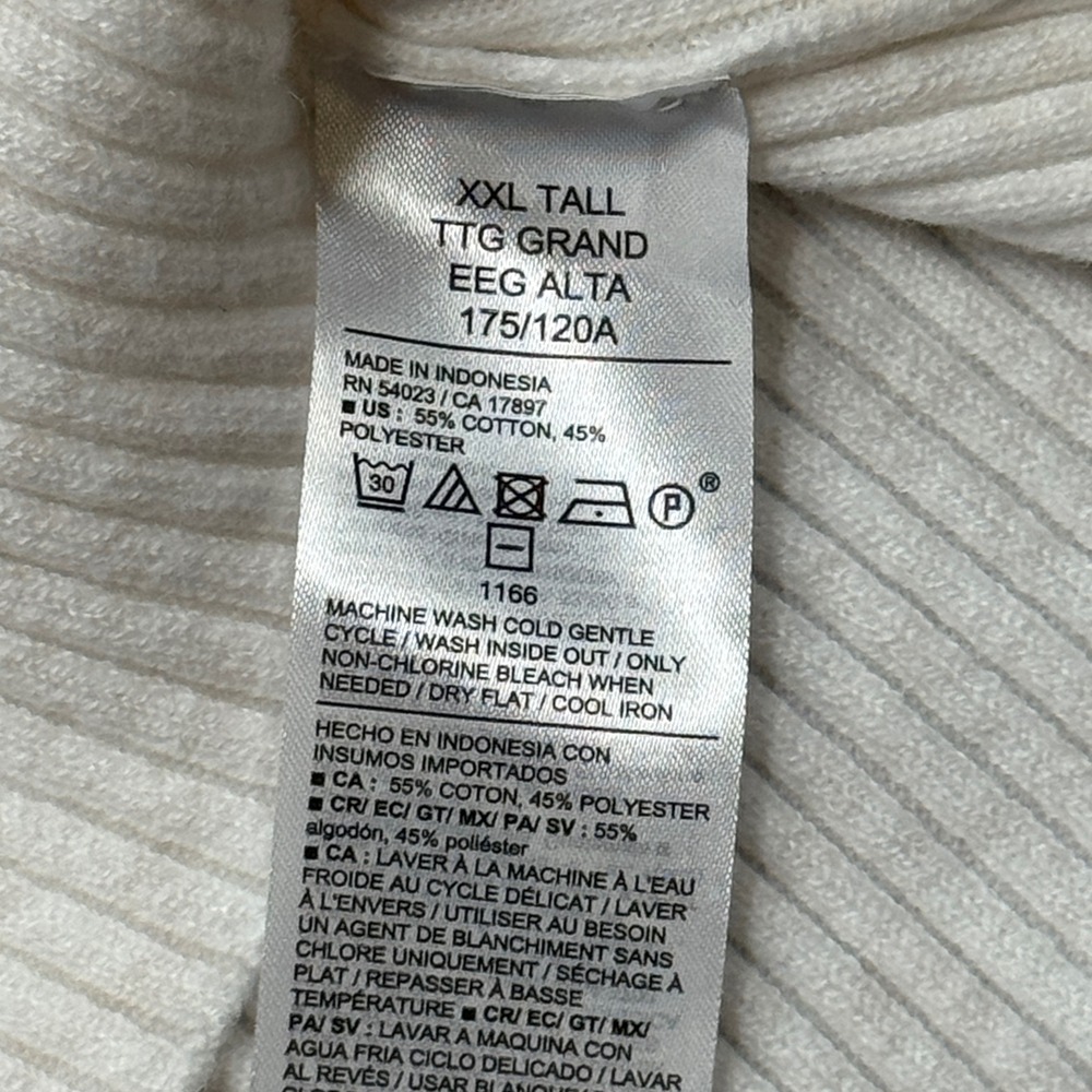 NEW Old Navy Sweater Men's 2XL Tall White SoSoft Lite Ribbed‎ Knit Long Sleeve - Picture 6 of 7